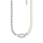 THOMAS SABO KE2109-167-14-L45V Collier en argent sterling 925 légèrement noirci avec perles de culture d'eau douce blanches, 9 x 20 x 6 mm, Argent sterling, perles d'eau douce, Zircone cubique