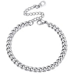 PROSTEEL Gourmette Femme Acier Inoxydable 21cm Chaîne Bracelet Cubain Réglable 4.8mm de Large