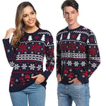 Aseniza Pull Noel Couple, Pulls Noel Femme Homme d'hiver Chaud à Manches Longues Motif Flocon De Neige Et Wapiti Noël Pull