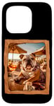 Coque pour iPhone 15 Pro Bulldog à la table de plage avec boisson