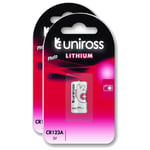 UNIROSS Lot de 2 Packs de 1 Pile Lithium CR123A, 3V