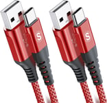 Lot de 2 câbles 3M USB C de type C en nylon pour i Phone 16/ i Phone 15 Pro Max,Samsung Galaxy S24/S23/S22/S21/S20/S10, so ny Xperia, Huawei P50/P40,Xiaomi,Google Pixel, LG