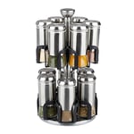 relaxdays Carrousel à épices, 12 Pots, Acier Inoxydable & Verre, Rotatif, Support à Herbes, Lave-Vaisselle, argenté/Noir