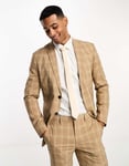 Jack & Jones Mens Premium super slim fit suit jacket in beige check-Neutral - Size 36 (Chest)