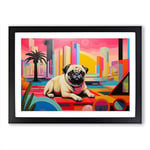 Pug Art Deco No.2 Framed Wall Art Print, Ready to Hang Picture for Living Room Bedroom Home Office, Black A2 (66 x 48 cm)