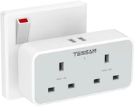 TESSAN Double Plug Adaptor with 2 USB, 2 Way Multi Plugs Extension Adapter, 13A