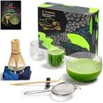 TEANAGOO Matcha Set Matcha Whiskup Matcha Bowl with Versing Spout Scoop Matcha Whisk Holder Tea Making Kit. Set de thé japonais (7pcs) + 2Cups(5,6oz),S21,Clear Glass,Color Box Packing