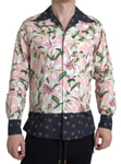 DOLCE & GABBANA Shirt Cotton Polka Dot Lily Print Collared 38/US15/XS 1280usd