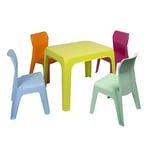 Resol Jan Set pour Enfant 1 intérieur, extérieur, Jardin, Table Lima + 4 chaises Fuchsia/Aquamint/Orange/Bleu