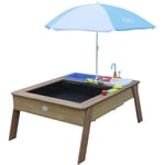 Linda Table Sable et Eau avec cuisine de jeux en Bois Table d'eau en marron avec Parasol Table de Jeu Enfant à Eau pour le jardin - Marron - AXI