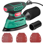 HYCHIKA 140W Detail Electric Sander, 13000 OPM Mouse Sander Efficient Dust Collection, with 12PCS Sanding Sheets, Ideal for Sanding Wood and Removing Rust and Paint