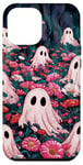 Coque pour iPhone 13 Pro Max Fantôme floral rose foncé Cottagecore effrayant Halloween mignon