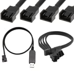 Câble de connecteur de ventilateur PC USB mâle vers 4 broches mâle, avec ventilateur PC femelle 4 broches vers connecteur 3x3Pin et 4Pin câble adaptateur d'alimentation 12 pouces (55cm)