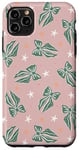 Coque pour iPhone 11 Pro Max Noeud vert esthétique sur rose clair Coquette de Noël