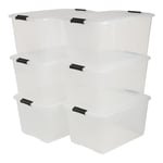 Iris Ohyama Boite Rangement Plastique avec Couvercle, 45L, Lot de 6, Transparent, Clips de Fermeture, Poignée, Empilable, Portable, Solide & Durable, pour Dressing, Garage, Chambre, Bureau, TB-45