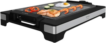 Plancha-Gril Electrique Tasty&Grill 2000 Inox Mixstone.2000W,Thermostat Ajustable,Plaque Antiadherente Pour Griller Avec Une Surface Mixte Plancha Et Gril,Revetement Rockstone