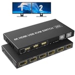 Kvm Hdmi Switch Dual Monitor 2 Port,4K @ 60 Hz À Affichage Étendu Commutateur Kvm Hdmi 2 Entrées 2 Sorties Avec Sortie Microphone Audio Et 3 Ports Usb Et 2 Câbles De Type B