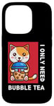 Coque pour iPhone 14 Pro Mignon chat kawaii boisson thé au lait bulle I Love Boba Tea