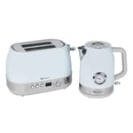 SQ Professional Epoque Breakfast Set 2pc Kettle with Retro Design Features & Temperature Display 2200W - Toaster 2 Slice High-Lift, Wide Slots & 6 Browning levels 900W (Azure)