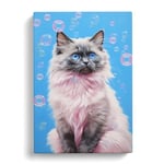 Ragdoll Cat Bubble Gum Painting Canvas Print for Living Room Bedroom Home Office Décor, Wall Art Picture Ready to Hang, 30x20 Inch (76x50 cm)