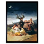 Francisco Goya 1798 Witches Sabbath Painting Goat and Coven in Fantasy Landscape Art Print Framed Poster Wall Decor 12x16 inch