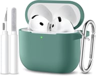 Coque Compatible avec AirPods 4 Case 2024, Étui Protection Antichoc en Silicone Souple pour Apple AirPods 4ème Generation Housse avec kit de Nettoyage et Mousqueton [LED Visible], Pin Vert