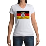 T-Shirt Femme Col V Blason Drapeau Allemagne Foot Equipe National Embleme Sport