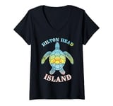 Womens Hilton Head Island Summer Vacay Beach Palm Tree SC V-Neck T-Shirt