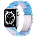 Miimall Compatible avec Apple Watch Série 1/2/3/4/5/6/SE 44mm 42mm Bracelet de Montre en Résine Métal Fermoir Ajustable Bande de Remplacement pour iWatch 1/2/3/4/5/6/SE 44mm 42mm -Bleu Rosé