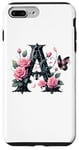 Coque pour iPhone 7 Plus/8 Plus Letter A Initial Floral Monogram Rose Pink Flower Butterfly