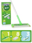 Swiffer - Kit Complet Balai, 8 Lingettes Sèches + 3 Lingettes Humides, Attrape E