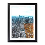 The New York Skyline With Central Park Painting Modern Framed Wall Art Print, Ready to Hang Picture for Living Room Bedroom Home Office Décor, Black A4 (34 x 25 cm)