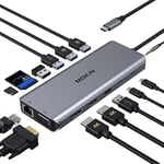 MOKiN Station d'accueil USB C, 14 en 1 à Triple Affichage, hub USB C Double Moniteur vers Double HDMI, VGA, Gigabit Ethernet, 5 Ports USB 3.0/2.0, 100 W PD, Lecteur de Carte SD/TF, Audio 3,5 mm pour