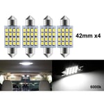 Spollampor 42mm 6000k vit 4-pack led 2835SMD C5W SV8.5 41mm Vit