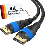 KabelDirekt – Câble DisplayPort 8K – 2 m – Câble DP, Développé en Allemagne – Disponible en 0,5-10 m (Câble Display Port pour moniteur PC/ordinateur portable à 4K@60Hz, 144Hz, Dolby Audio, noir)