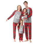 Julpyjamas för familjen med renmotiv, långärmad t-shirt, rutig byxa, sovkläder, dam, herr, barn, baby, färg: röd, storlek: XL