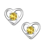 Hypoallergenic 925 Sterling Silver Celtic Knot November Birthstone Yellow Citrine Earrings, Birth Stone Jewelry Dainty Cute Stud Heart Shaped Hoop Earrings for Women Teen Girls