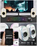 Enceintes PC Blanche Bluetooth 5.1 PC haut-parleur 2.0 Alimenté USB JACK 3.5 mm Mâle 12W LED RGB Contrôle du Volume