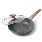 ZUOFENG Nonstick Frying Pan Skillet 28cm, Stone Pans Cookware Granite Coating, Induction Pans Saucepans Omelette Skillet