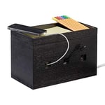 Relaxdays 10024672 Boîte bambou, compact, universel, pratique, organisateur câbles bureau HxLxP : 16,5x25,5x14cm, noir, One size