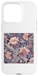 Coque pour iPhone 15 Pro Max Motif floral Art nouveau crème, mauve, bleu marine, stylisé