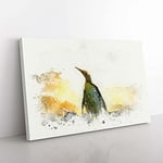 Big Box Art King Penguin in Abstract Canvas Wall Art Print Ready to Hang Picture, 76 x 50 cm (30 x 20 Inch), White, Yellow, Grey, Olive, Green, Olive, Green