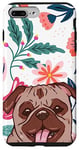 Coque pour iPhone 7 Plus/8 Plus Motif floral et carlin drôle mignon