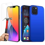 Coque Iphone 12 Pro Max Bleu + 2× Verre Trempé Protection Écran,Souple Silicone Étui