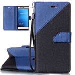 ISAKEN Huawei P9 Lite Case, Flip Cover, Frosted Splicing PU Leather Case Magnetic Folder Card Holders Money Pouch, Retro Wallet Credit Slot Bookstyle Purse Protective Stand Function Cover with Strap, Black+ blue