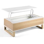 Les Tendances - Table basse relevable en bois laqué blanc et bois de hêtre naturel Valeto 110cm