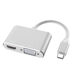 Eono USB C to HDMI VGA Adapter, 2 in 1 USB 3.1 Type C to VGA HDMI 4K Video Converter Compatible with MacBook Pro/Air 2020 2019, iPad Pro, Surface (Silver)