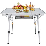 Table de camping table pliante avec cadre en aluminium, table de jardin rىglable en hauteur table de buffet pour camping, balcon, 90x52x45cm, argent