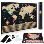 Scratch Off World Map Poster och Deluxe USA-karta - Inkluderar komplett tillbehörsuppsättning & alla landsflaggor - Premium Wall Art Present för