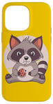 Coque pour iPhone 14 Pro Max Style jaune raton laveur nourrit biscuits